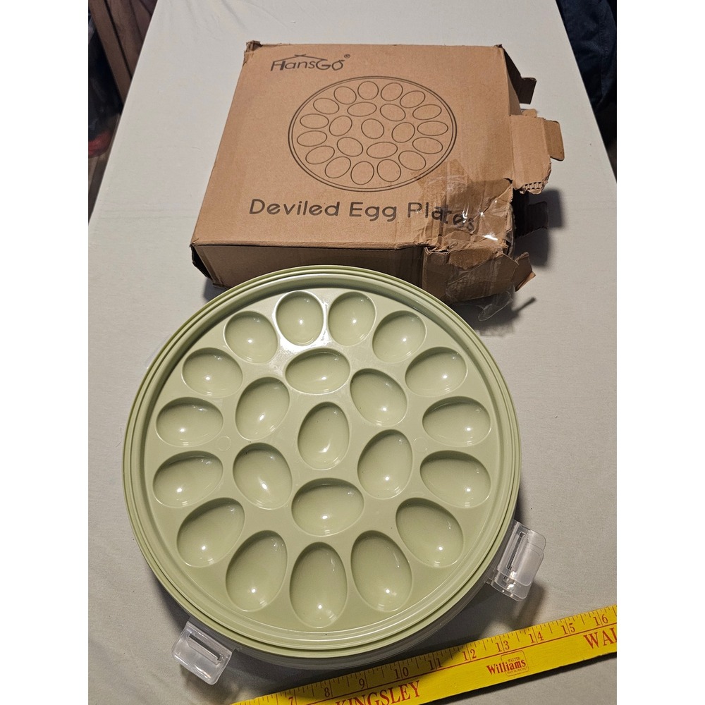 HansGo Deviled Egg Plates 3‎ Pack Light Green Plastic Trays with Lids 12 Inch